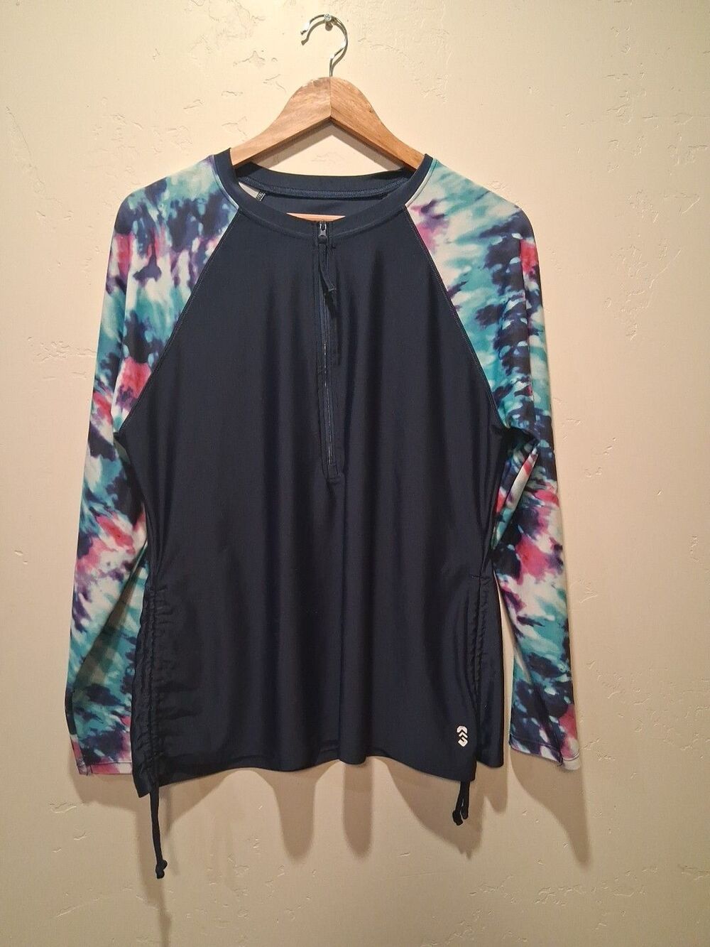 Free Country Womens XL Blue Pink Tie Dye Sun Block Rash Guard Zip UPF 50 Swim - Picture 1 of 15